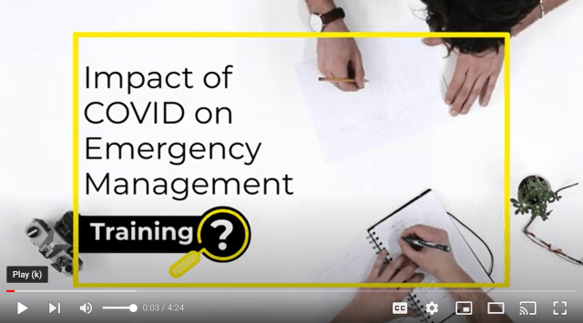Impact of COVID on Emergency Management video cover with an aerial view of people working around a table